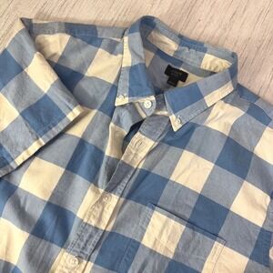 J.Crew Oxford Shirt Mens Large Blue White Buffalo Check Button Down Long Sleeve